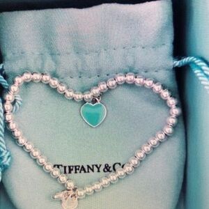 Tiffany & Co Silver Bead Bracelet with Turquoise Heart Charm